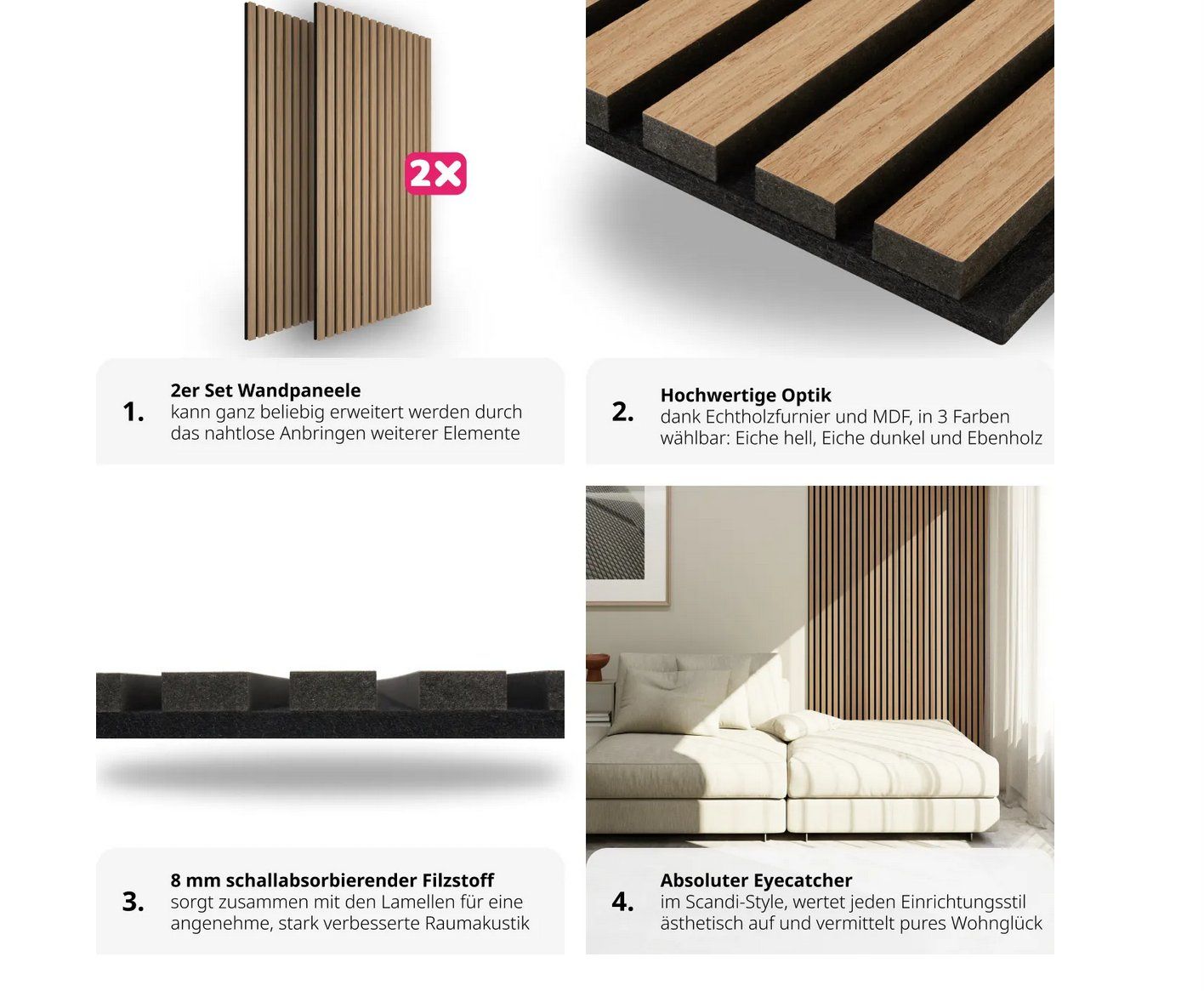 Piatti di portata: 2er Set Akustikpaneele Sonic Wall Eiche hell Holzoptik – Nuovo (secondo la descrizione) da Steinhausen venduto da Retourenprofis 1