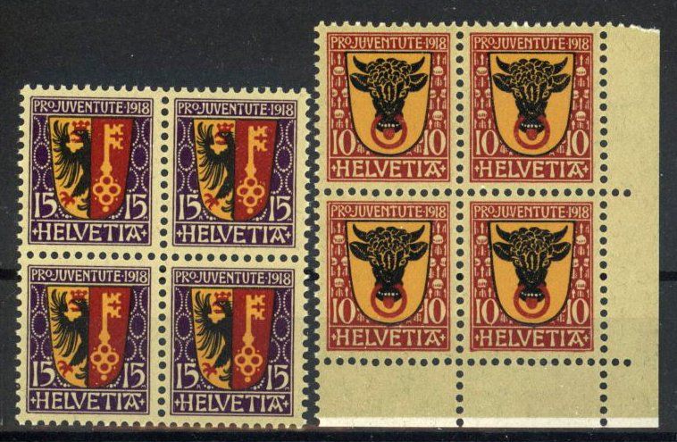 Tutti i francobolli: 1918, Pro Juventute, Viererblöcke ** – Usato da Willisau venduto da Vollstempel