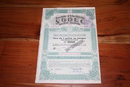 SODEC Aktie, Grün Société d'Electricité, selten!