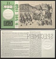 INTERKANTONALE LANDES-LOTTERIE - SPECIMEN 5 Franken 1950 I