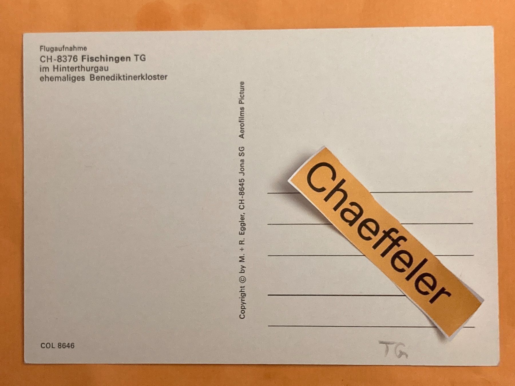 Cartoline postali: 8376 Fischingen. TG – Usato da Zürich venduto da Chaeffeler 1