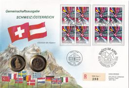 Münzbrief grosser   Schweiz/ Oesterreich 1992