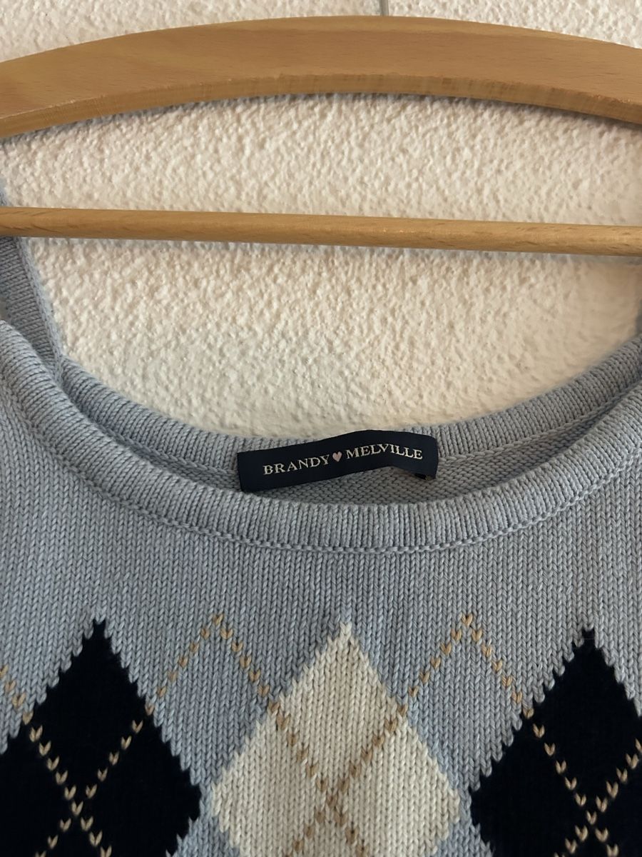 Brandy Melville Top: Top Brandy Melville Argyle bleu clair - Taille Unique – Usato da Morges venduto da cat_6cm9 1