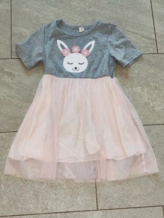 Mädchen Kleid grau rosa Grösse 7Y guter Zustand