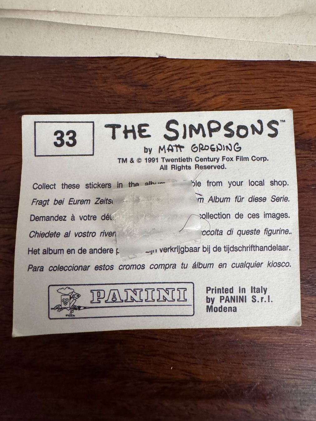 Panini Carte collezionabili: Panini The Simpsons Sticker Set 1991 – Usato da Zürich venduto da 2013tg