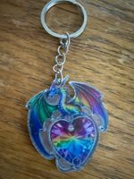 Schlüsselanhänger-Drache schützendes Herz - 2D Flach - Acryl
