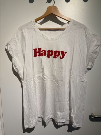 Weisses T-Shirt mit Happy Aufdruck, H&M, top Zustand, Gr. XL