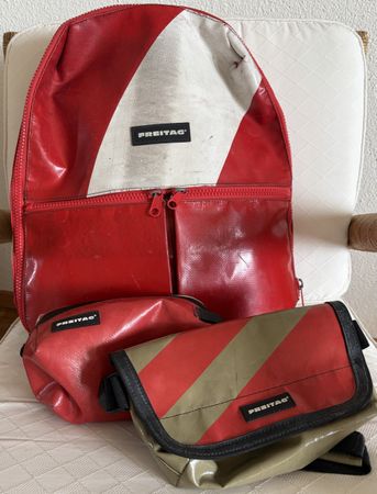 Freitag Rucksack Tasche Set rot gebraucht 3-Teilig