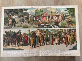 Vintage Schaubild für Schüler Farbdruck 1923 Die Schulreise
