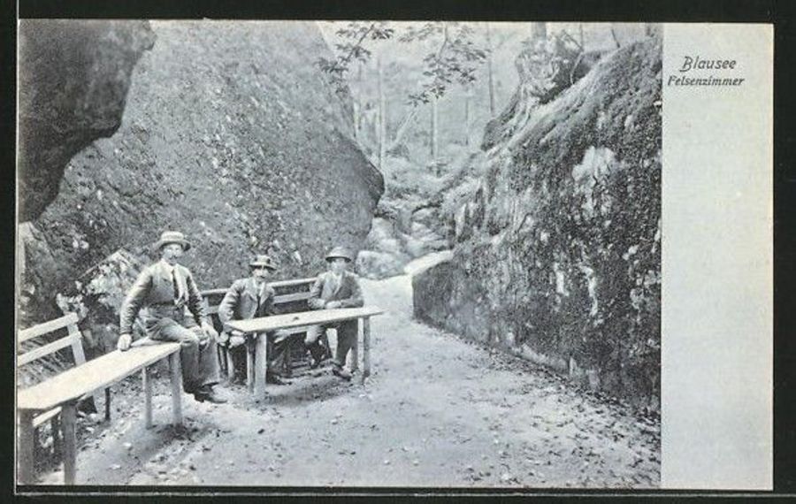 Cartoline postali: Blausee, Felsenzimmer belebt, um 1905 – Usato da Frauenfeld venduto da POML
