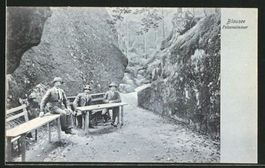 Blausee, Felsenzimmer belebt, um 1905
