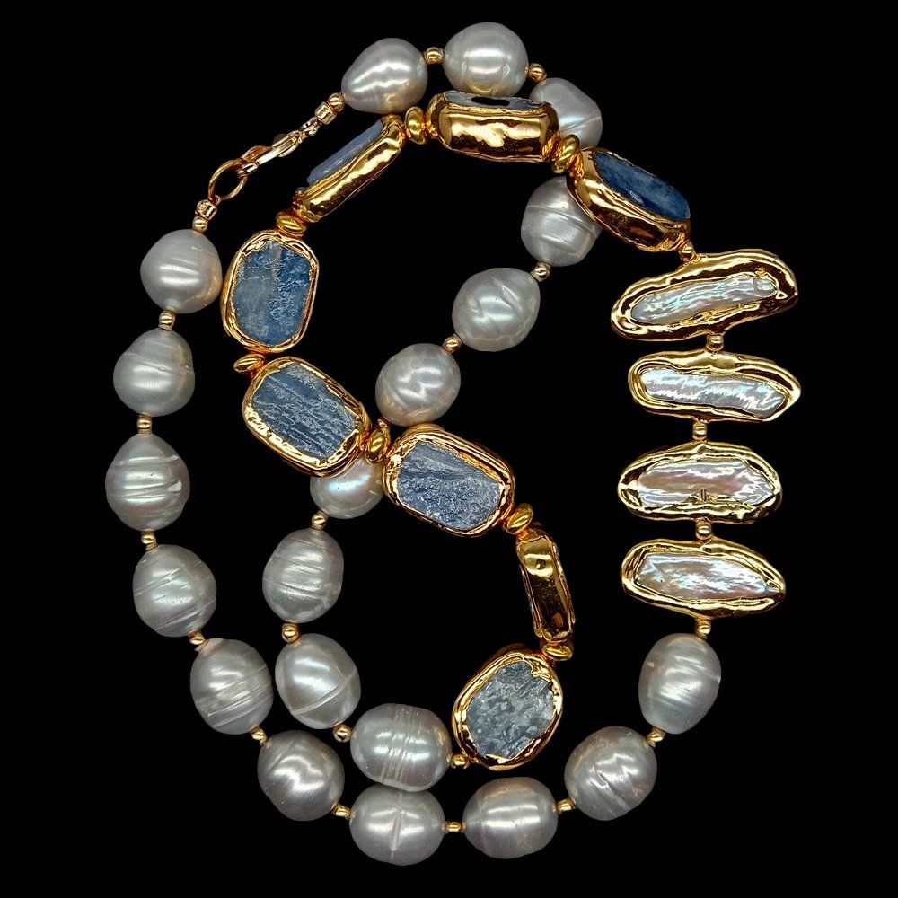 Catenine: Kyanit Grau Perlen Kette Collier Perle Perlenkette Echt 15mm – Nuovo (secondo la descrizione) da Prilly venduto da ilyria73 3