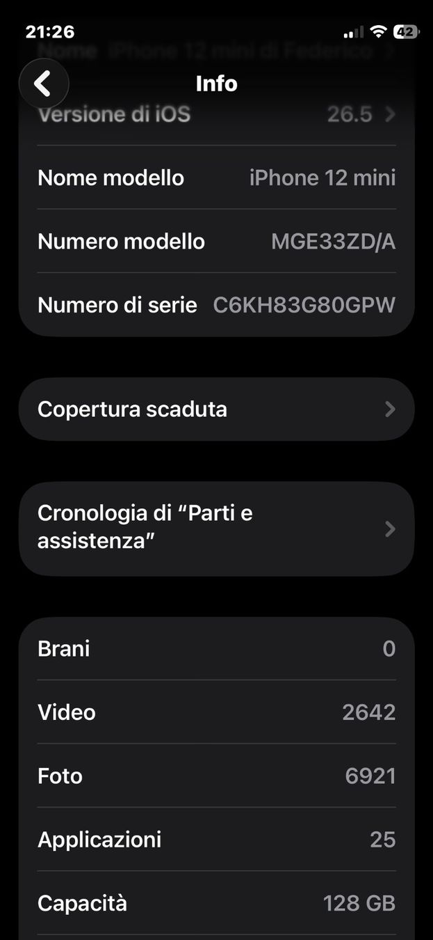 Apple Telefoni cellulari / Smartphones: iPhone 12 Mini Nero 128 GB + Cover Apple + Accessori – Usato da Montagnola venduto da ciain67 9