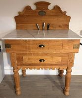 Table de Boucher Ancienne / Billot en Bois et Marbre