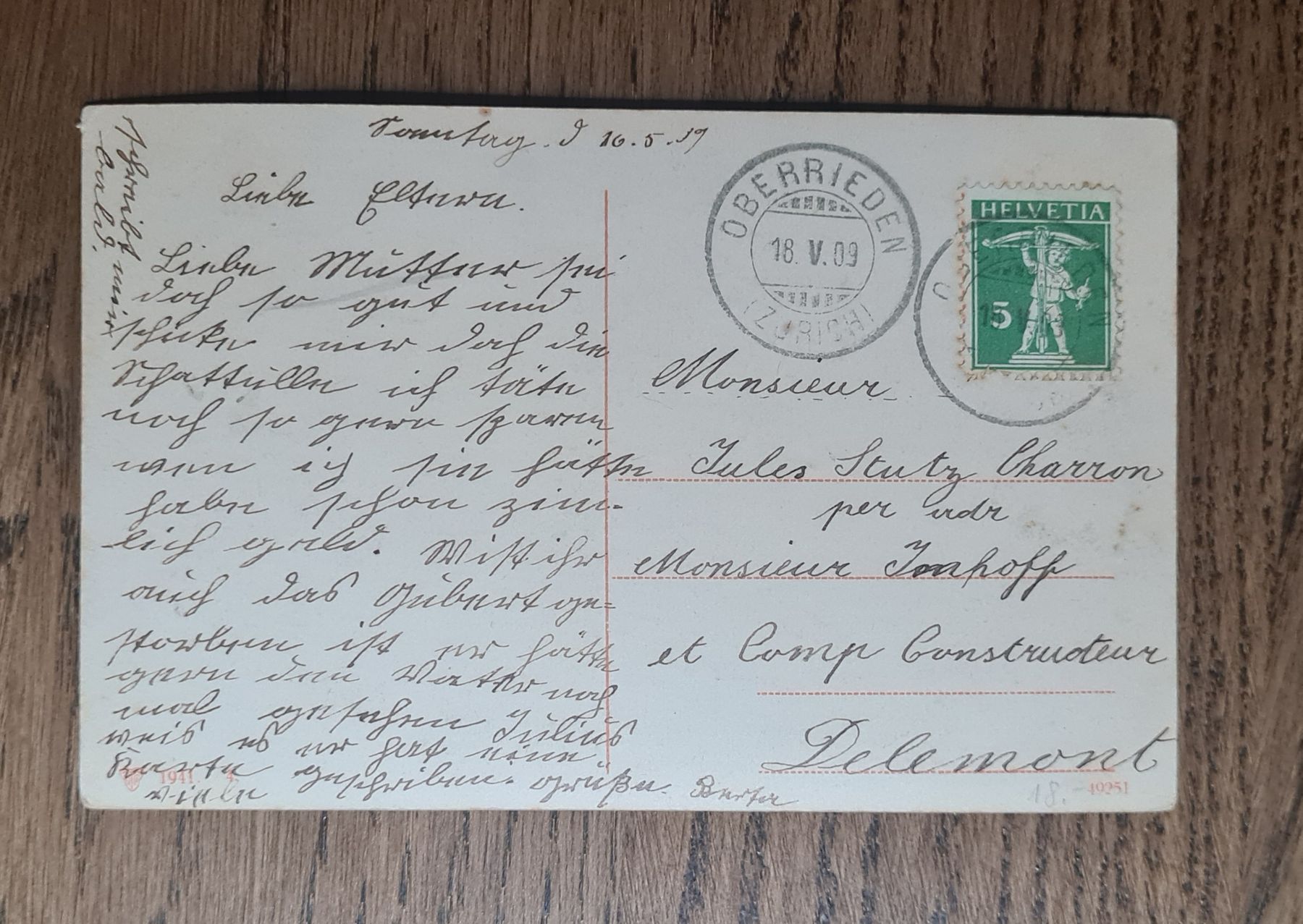 Cartoline postali: wahrscheinlich Oberrieden, Feldpost 1909 – Usato da Ebikon venduto da Donar50 1