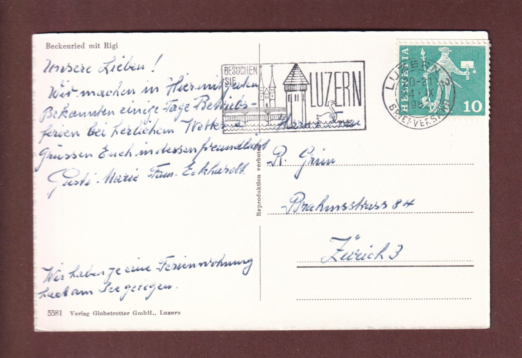Cartes postales: BECKENRIED mit Rigi - 1962 – D'occasion à Pully par nicecards-shop 1