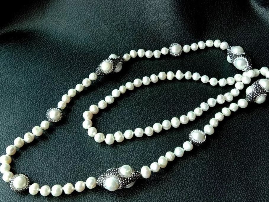 Ketten: Statement 96cm weiss Perlen Kette Echt Collier Perle blanche – Neu (gemäss Beschreibung) aus Prilly von ilyria73 2