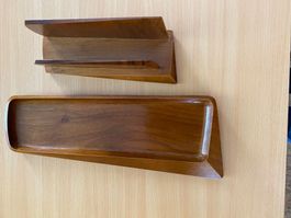Vintage hochwertiges Holz Briefablage und Schreibstiftschale