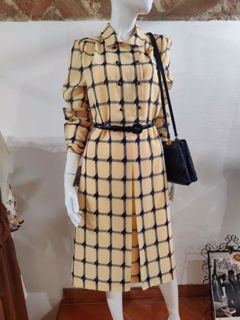 Chic Vintage Midi Shirt Dress Yellow Plaid Formal