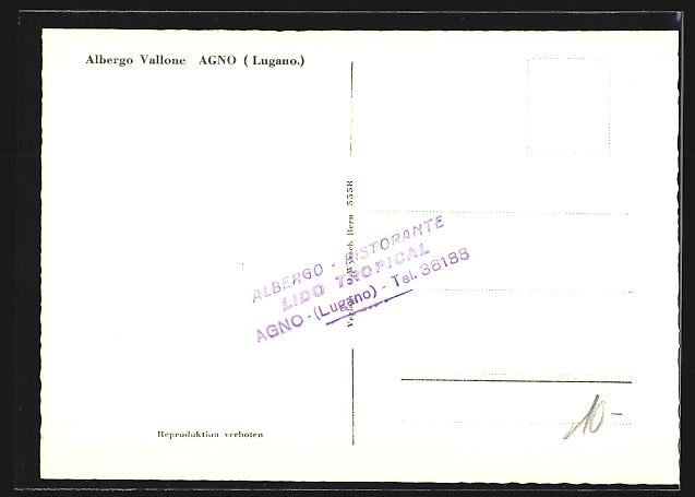 Cartoline postali: AK Agno /Lugano, Albergo Vallone – Usato da Berlin venduto da bartko-reher 1