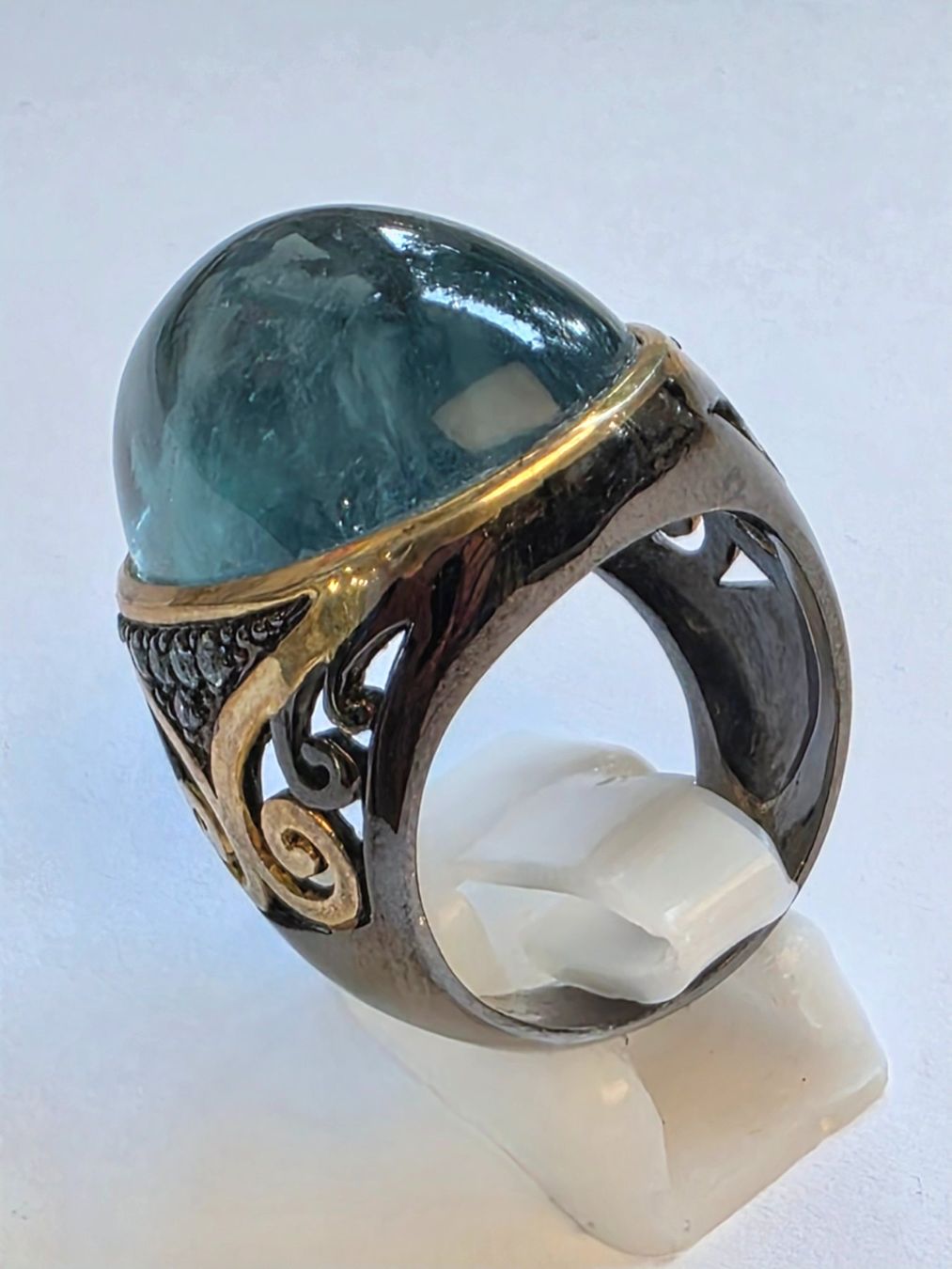 Ringe: Ring mit grossem blauem Fluorit Edelstein Grösse 61 – Neu (gemäss Beschreibung) aus Zürich von Bieter04 3