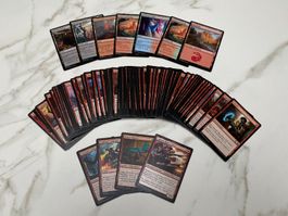 100 zufällige Magic Karten Farbe rot + 7 Land Karten (Mana)