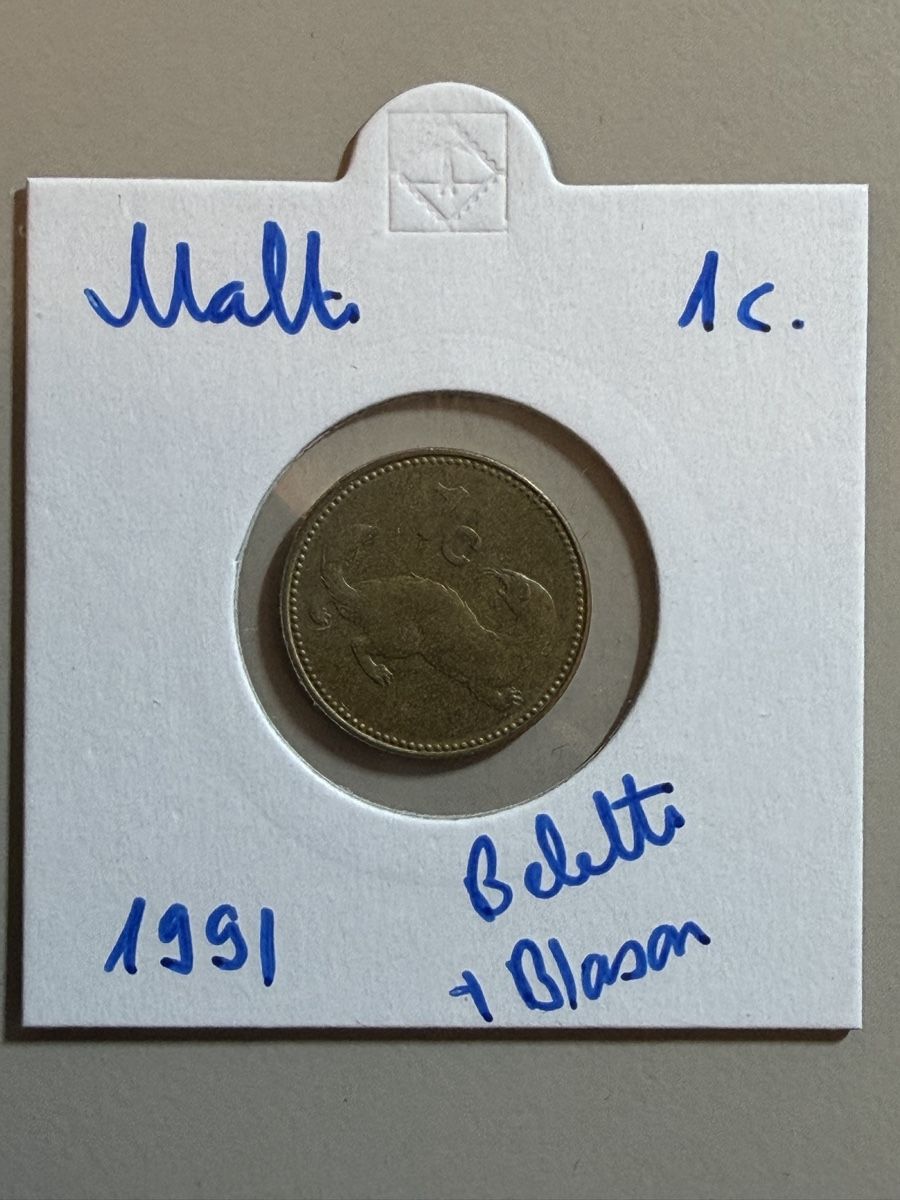 Alle Münzen: Malte - 1 cent - 1991 - Blason  – Gebraucht aus Payerne von Mike1682