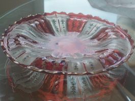 Antike Glasschale, klar- und mattglas ,Gold- und Blumendekor