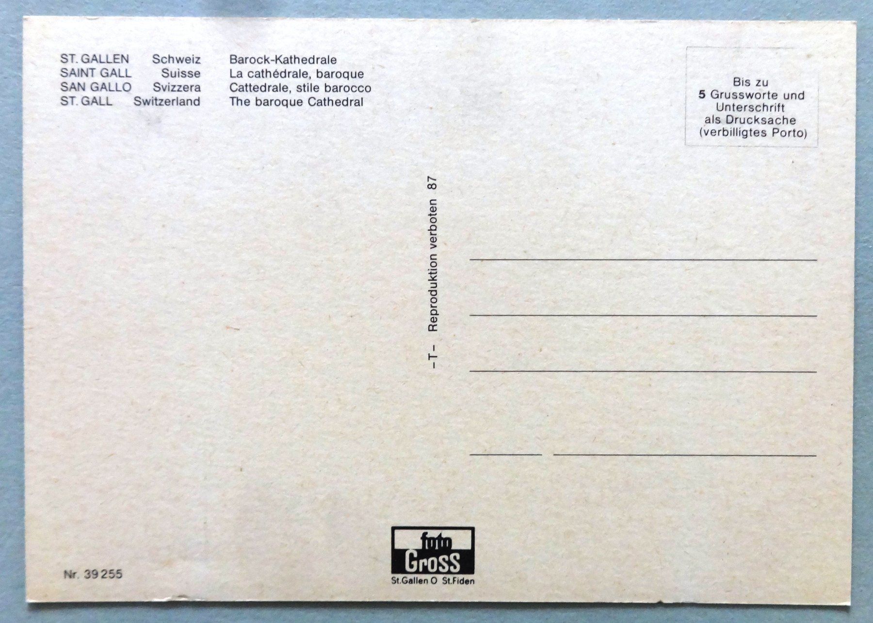 Cartoline postali: St. Gallen, Barock-Kathedrale – Usato da Fétigny venduto da Billy2miny 1