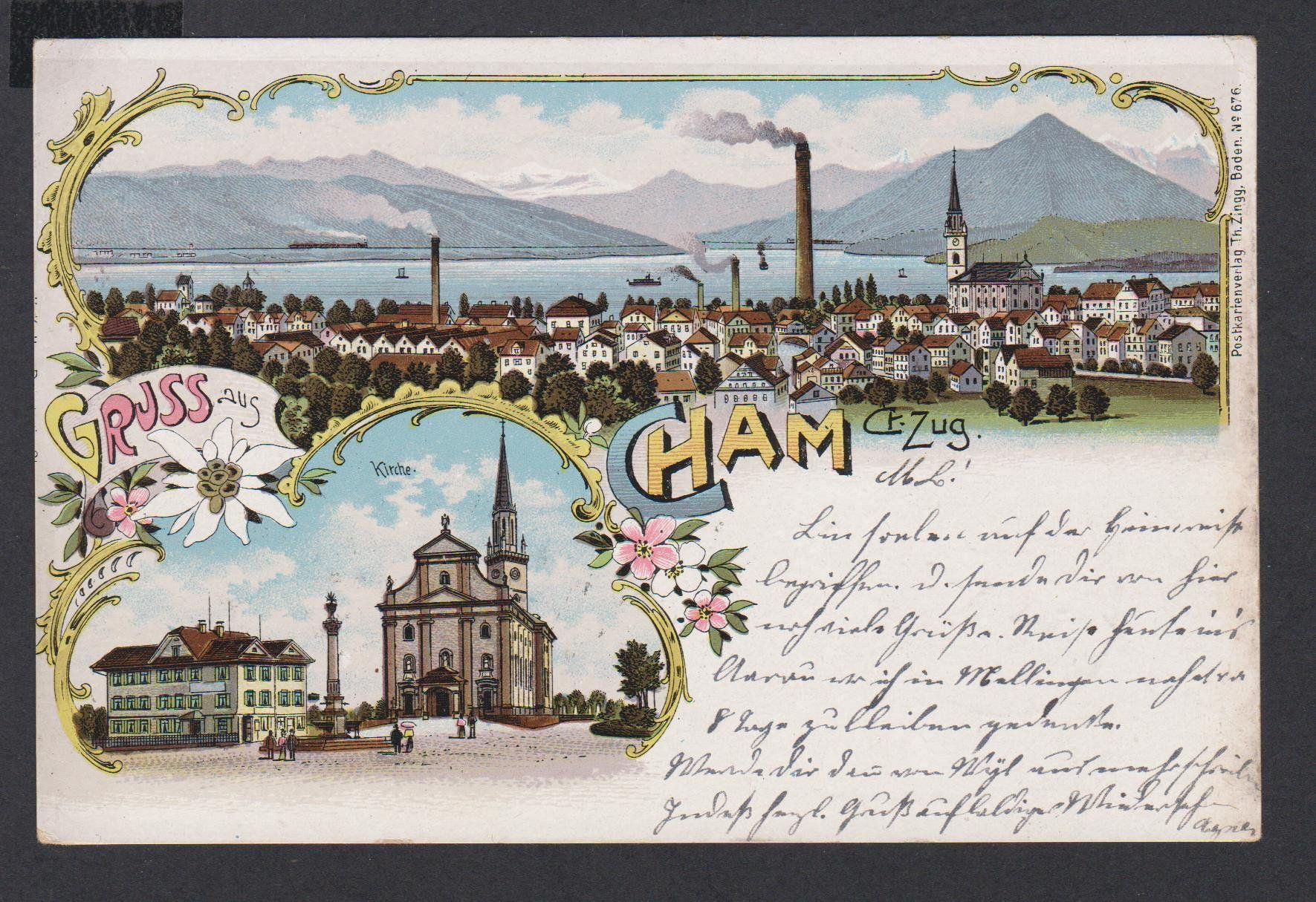 Cartoline postali: Cham  ZG   -   alte Litho Ansichtskrte gestempelt 1903 – Usato da Vitznau venduto da Ropaku