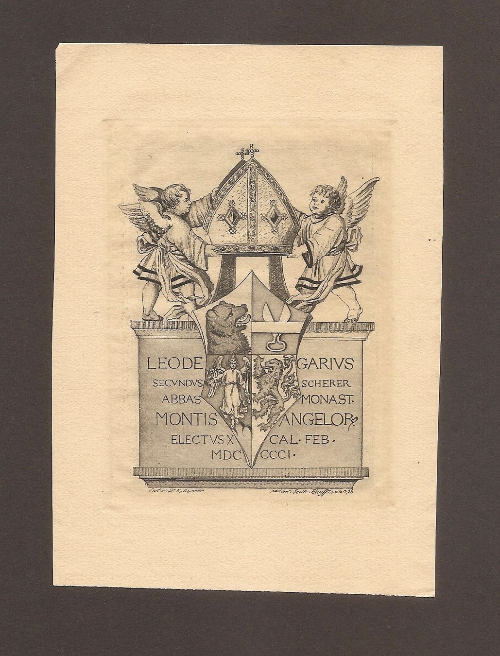 Incisioni: Ex-libris héraldique Leodegar II Scherer, abbé d'ENGELBERG – Usato da Farvagny-le-Grand venduto da OlivierFurrer