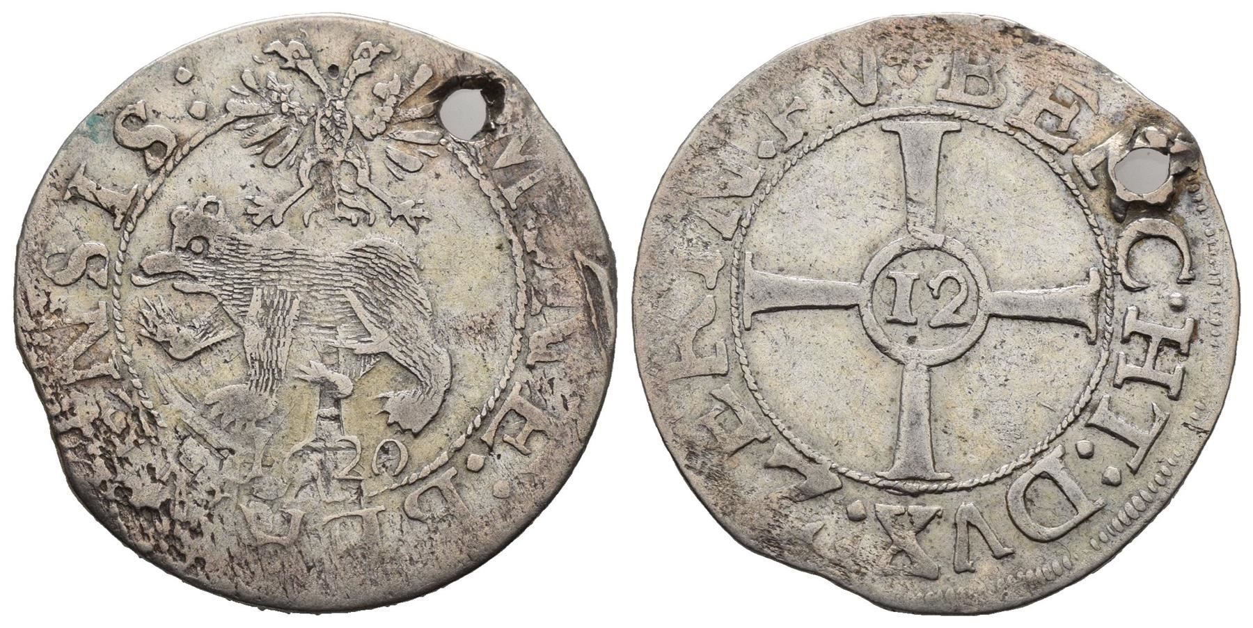 Tutti le monete: Bern 12 Kreuzer 1620 , Loch , /477/ – Usato da Trimbach venduto da Solothurn1