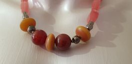 Halskette mit Rosenquarz, Ethnokette,