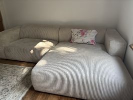 Ecksofa Cordstoff beige mit Récamiere guter Zustand