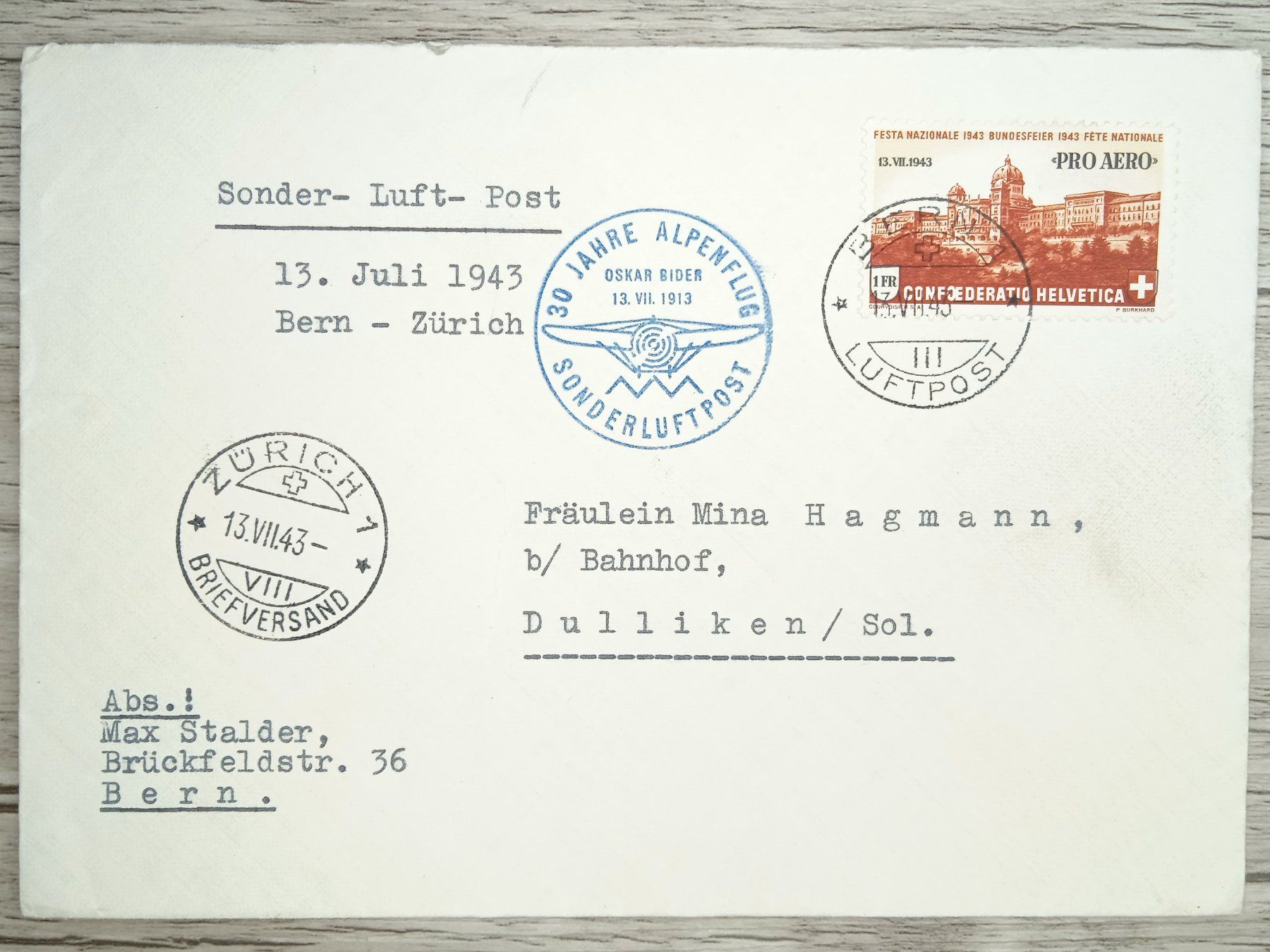 Tutti i francobolli: TR72 Enveloppe + Timbre Suisse 1943 – Usato da Cousset venduto da Patrick_Collections