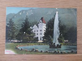 Glarus Bahnhof mit Springbrunnen - ungelaufen - Litho