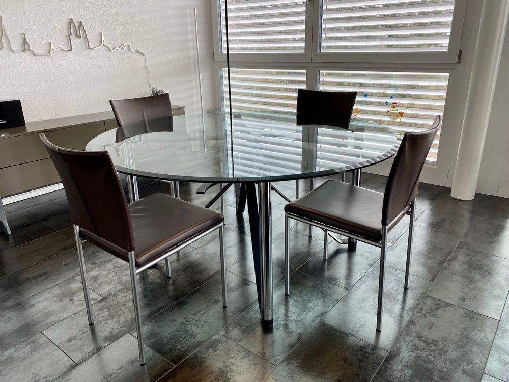 POVISON Runder Esstisch 150cm - Weißer Gesinterter Stein Mit Edelstahlgestell Für 4-6 Personen