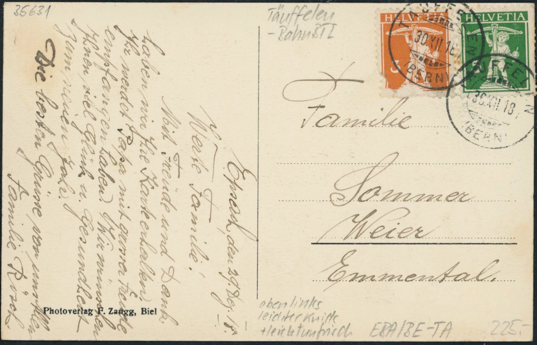 Cartes postales: BE Täuffelen - Bahnhof - Bahn BTI – D'occasion à Schindellegi par leecollect 1