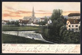 AK Wetzikon, Ortspartie mit Kirche, 1904
