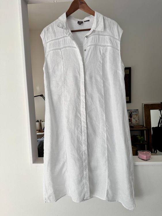 Robe ALLEA Blanche En Lin - Motif Strass - Sans Manches - Taille L - Occasion Très Bon État