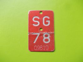 Velonummer / Fahrradnummer SG 78