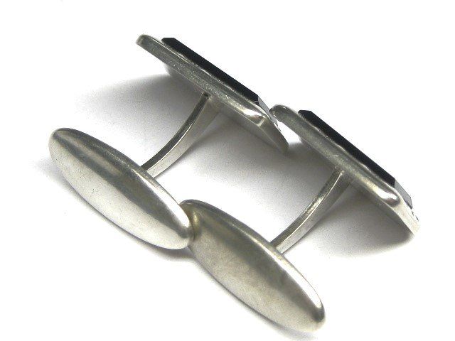 Gemelli: Vintage Manschettenknöpfe Silber 835 + KH / schwarzer Stein – Usato da Ermatingen venduto da Decovin 2
