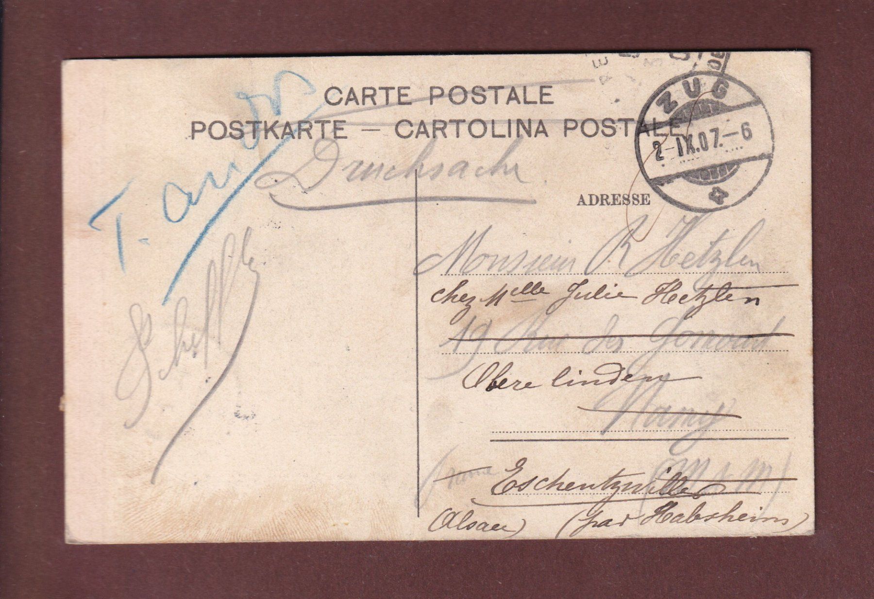 Ansichtskarten: ZUG - 1907 – Gebraucht aus Pully von nicecards-shop 1