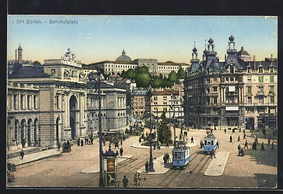 Cartoline postali: Zürich, Bahnhofplatz mit Strassenbahn – Usato da Berlin venduto da bartko-reher