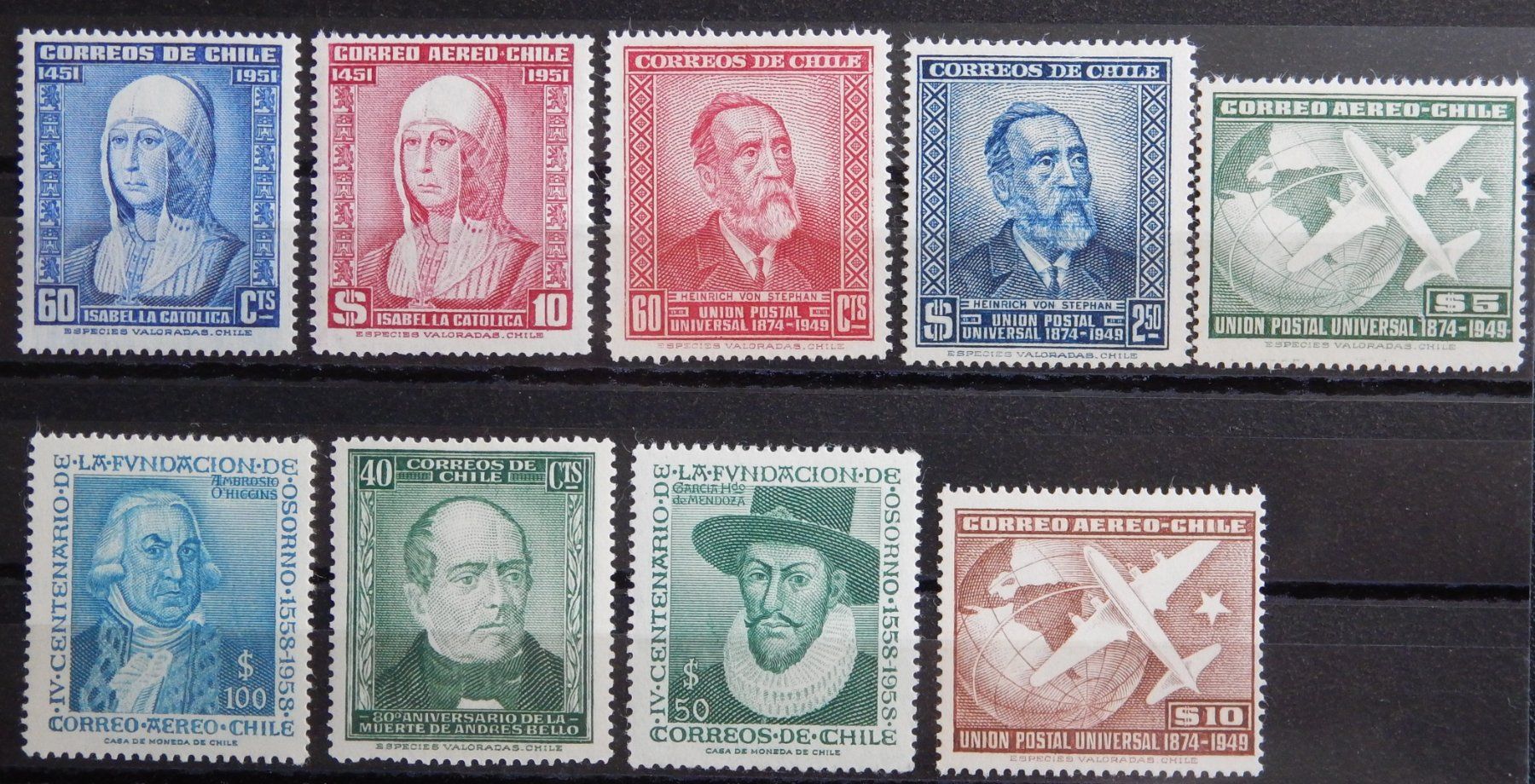Tutti i francobolli: Chile ex. Kat. 353-530 ** 1946/58 – Usato da Zürich venduto da Muehlekauf
