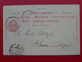 1902: Antwortkarte von BEDONIA (Italien) nach ST.IMIER