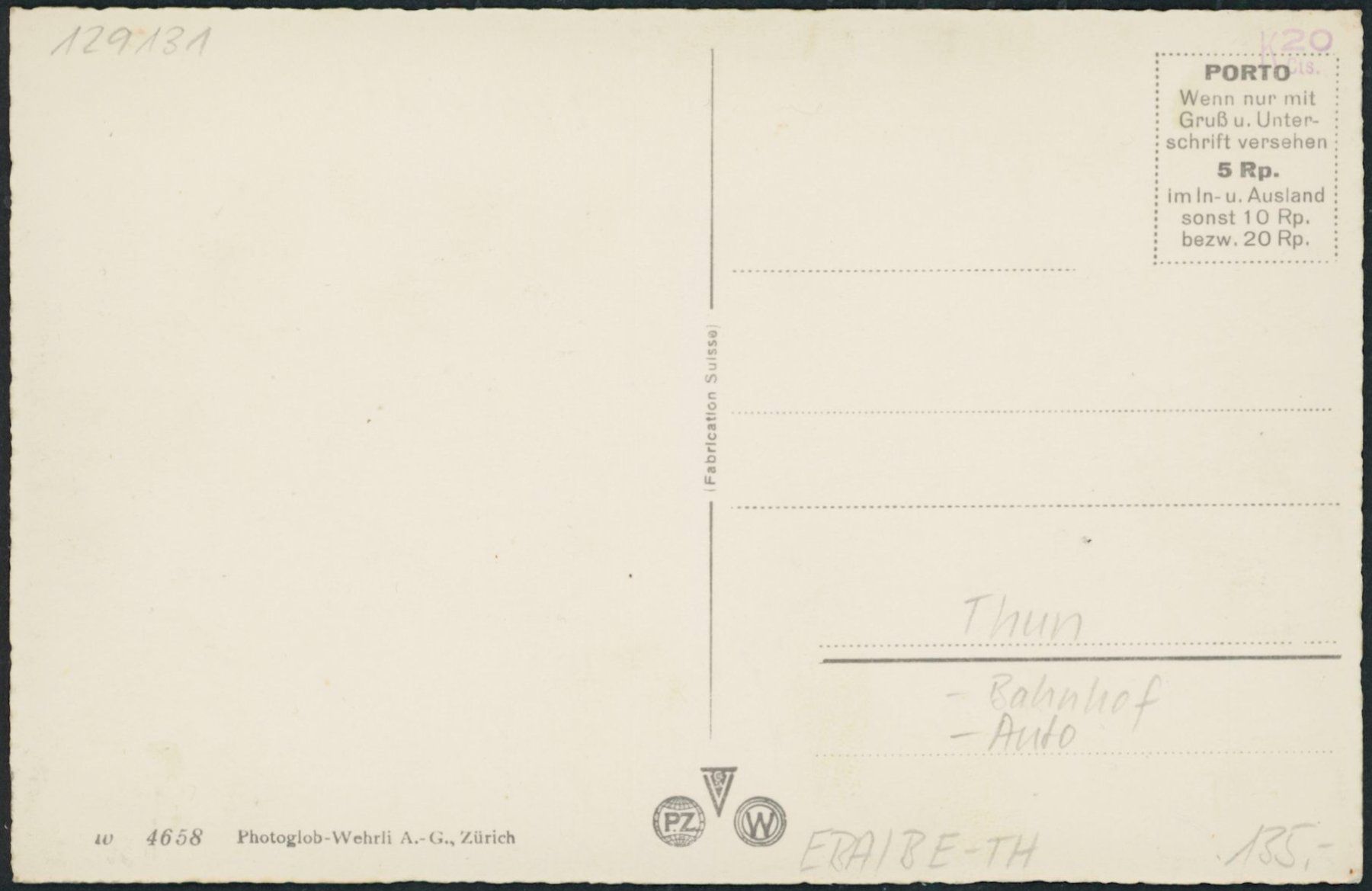 Cartoline postali: BE Thun - Bahnhof - Bahn - Auto – Nuovo (secondo la descrizione) da Schindellegi venduto da leecollect 1