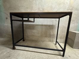 Bureau style industriel bois et métal avec roulettes 