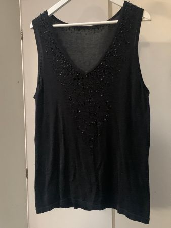 Schwarzes Tanktop aus Feinstrick/Seide, L/XL