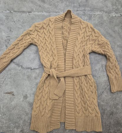 Zopfmuster Cardigan Strickjacke Senfgelb/Beige Gr. M